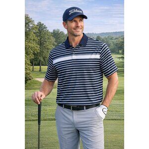 Greg Norman Men's Polo Shirt XL Grey Striped Play Dry Performance Golf New